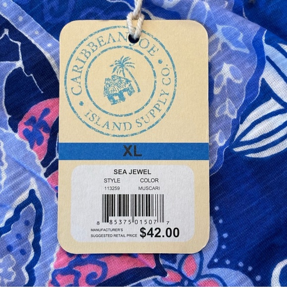 NWT Caribbean Joe Floral Paisley Print Short Sleeve Tee T Shirt Size XL - Picture 5 of 7